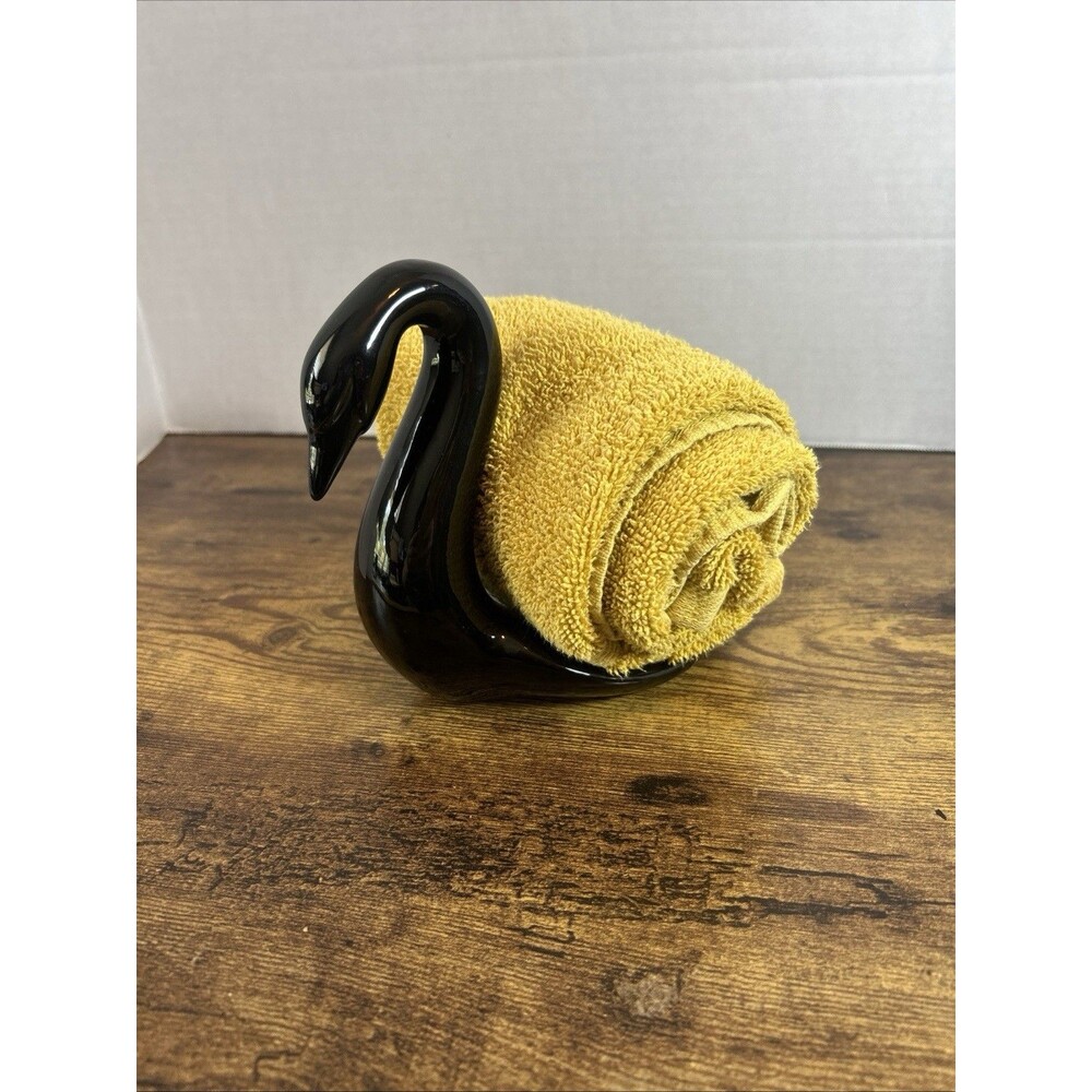 Vintage Black Ceramic Swan Hand Towel Hand Cloth Holder Bathroom Decor 6” Towel - Picture 2 of 11
